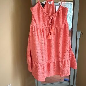 Coral Textured Sleeveless Dress